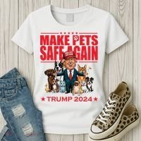 Make Pets Safe Again Trump 2024 Funny Cartoon Women's T-Shirt thumb 3