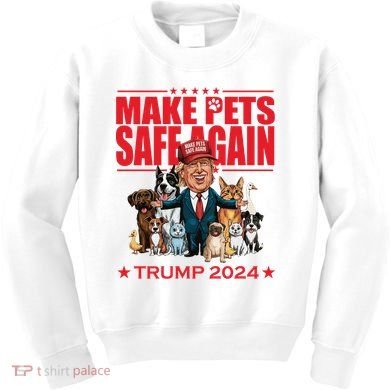 Make Pets Safe Again Trump 2024 Funny Cartoon Kids Sweatshirt