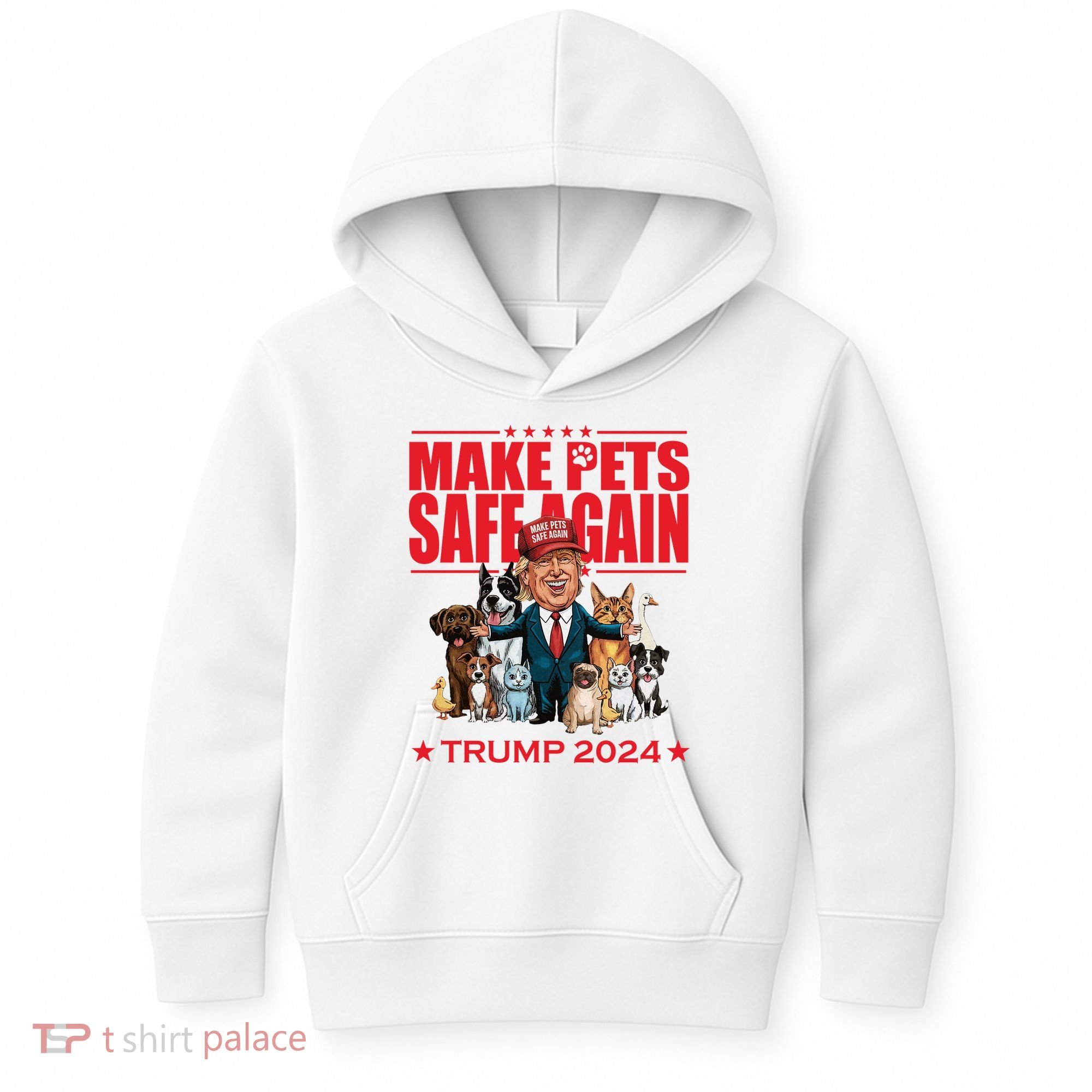Make Pets Safe Again Trump 2024 Funny Cartoon Kids Hoodie