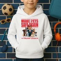 Make Pets Safe Again Trump 2024 Funny Cartoon Kids Hoodie thumb 2