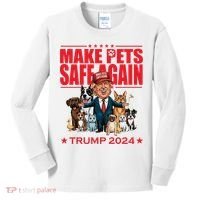 Make Pets Safe Again Trump 2024 Funny Cartoon Kids Long Sleeve Shirt thumb 0