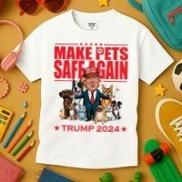 Make Pets Safe Again Trump 2024 Funny Cartoon Kids T-Shirt thumb 3