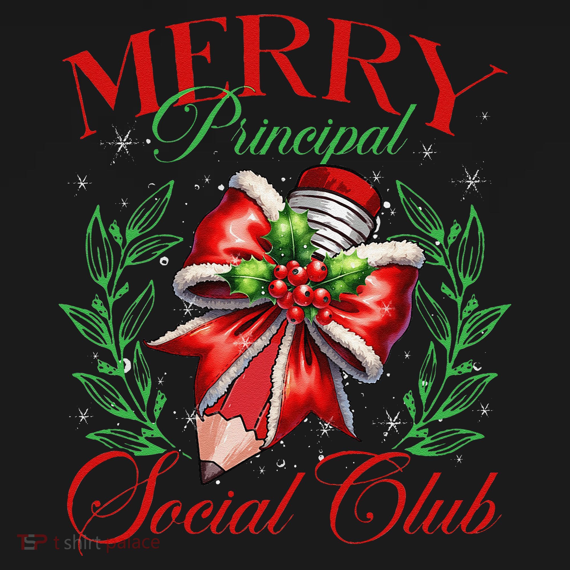 Merry Principal Social Club Pencil Coquette Bow Teacher Xmas Sweatshirt