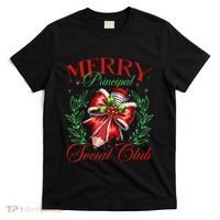Merry Principal Social Club Pencil Coquette Bow Teacher Xmas T-Shirt thumb 0