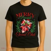Merry Principal Social Club Pencil Coquette Bow Teacher Xmas T-Shirt thumb 3