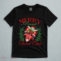 Merry Principal Social Club Pencil Coquette Bow Teacher Xmas T-Shirt thumb 5