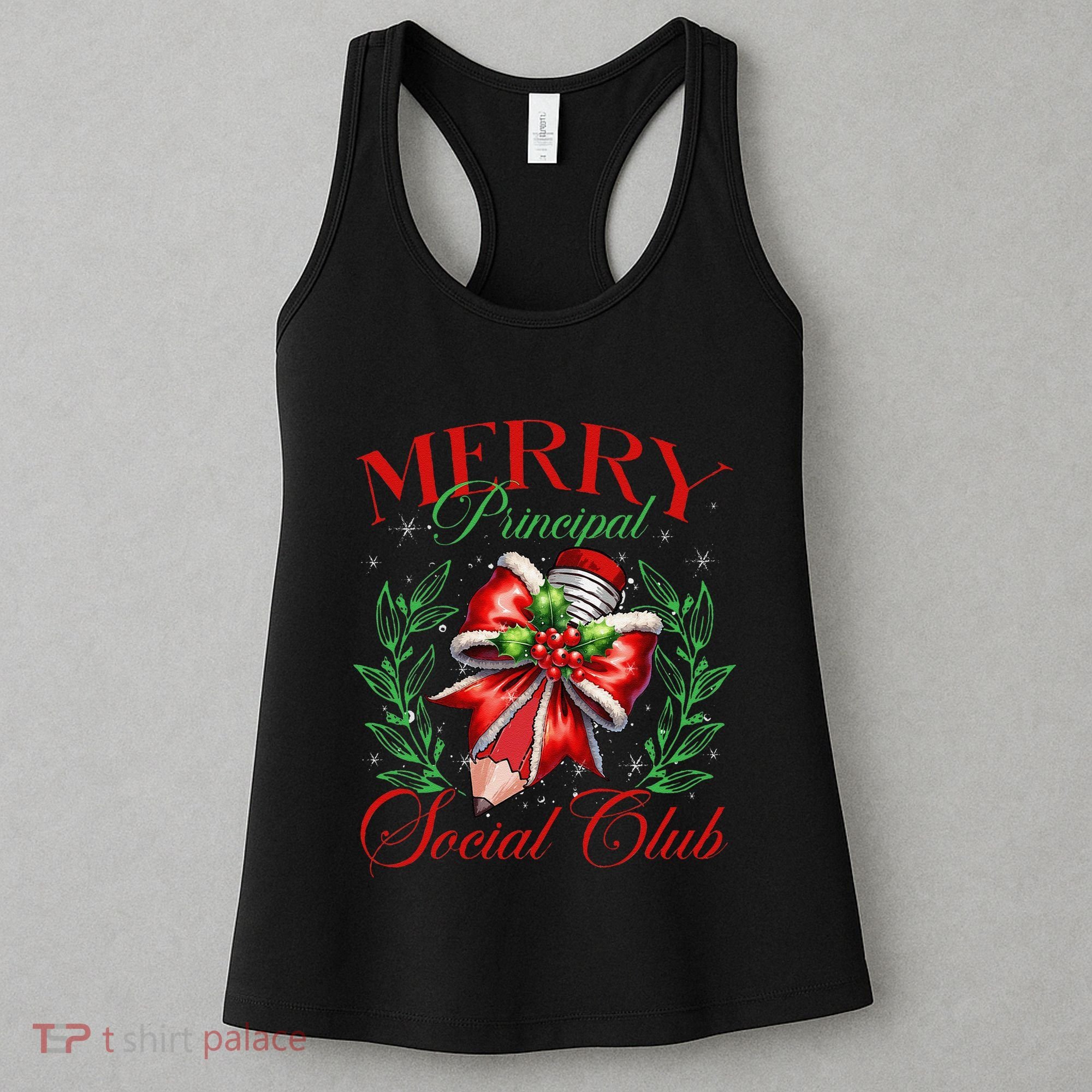 Merry Principal Social Club Pencil Coquette Bow Teacher Xmas Women's Tank Top