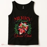 Merry Principal Social Club Pencil Coquette Bow Teacher Xmas Tank Top thumb 2