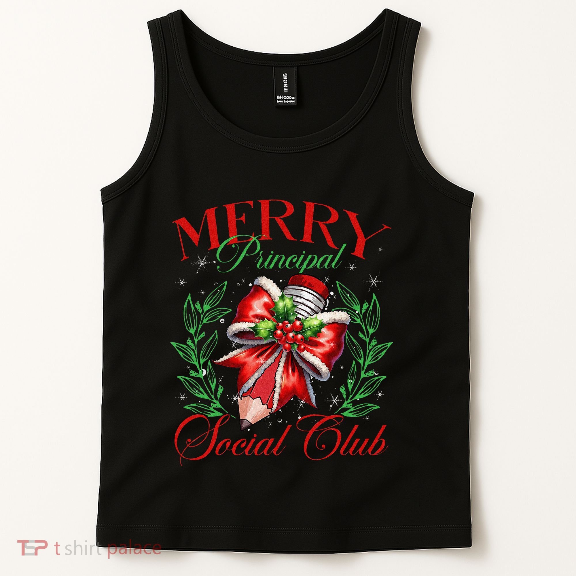 Merry Principal Social Club Pencil Coquette Bow Teacher Xmas Tank Top