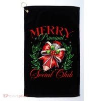 Merry Principal Social Club Pencil Coquette Bow Teacher Xmas Golf Towel thumb 0