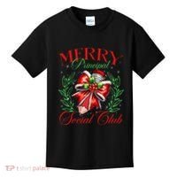 Merry Principal Social Club Pencil Coquette Bow Teacher Xmas Kids T-Shirt thumb 0