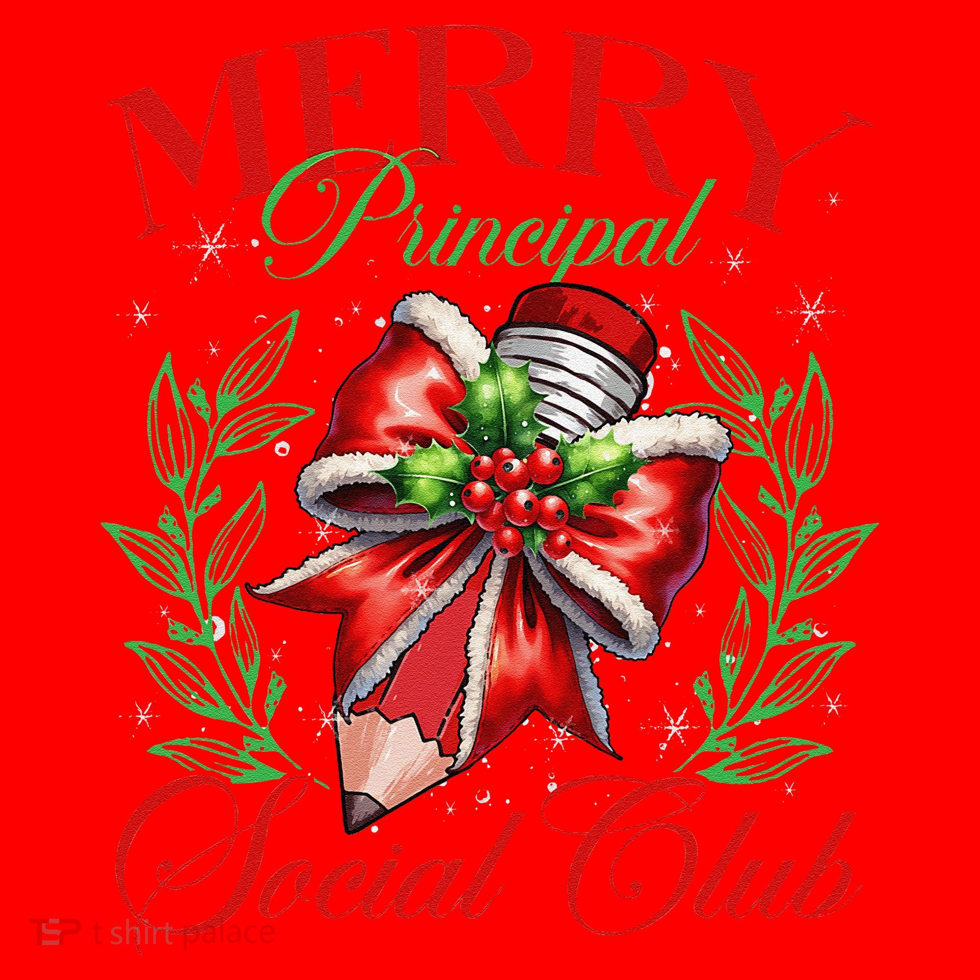 Merry Principal Social Club Pencil Coquette Bow Teacher Xmas Santa Hat