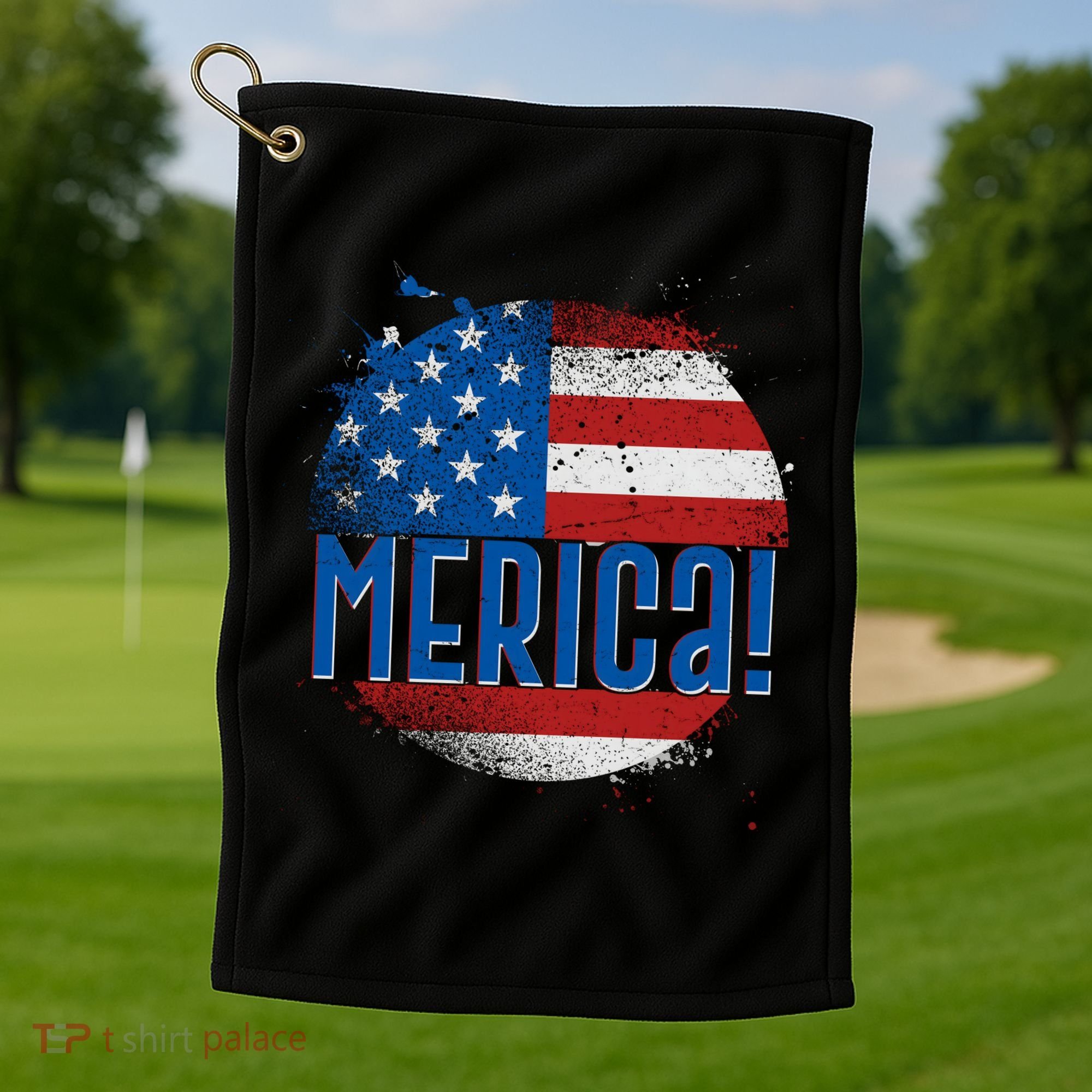 Merica Paint Splatter American USA Flag Golf Towel