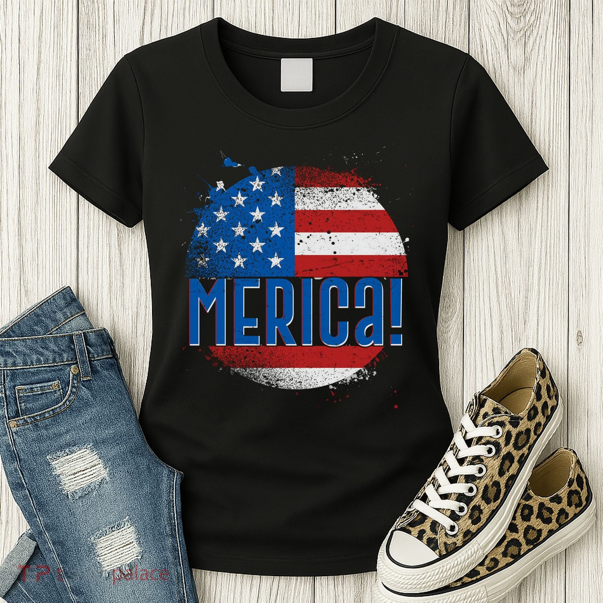 Merica Paint Splatter American USA Flag Women's T-Shirt