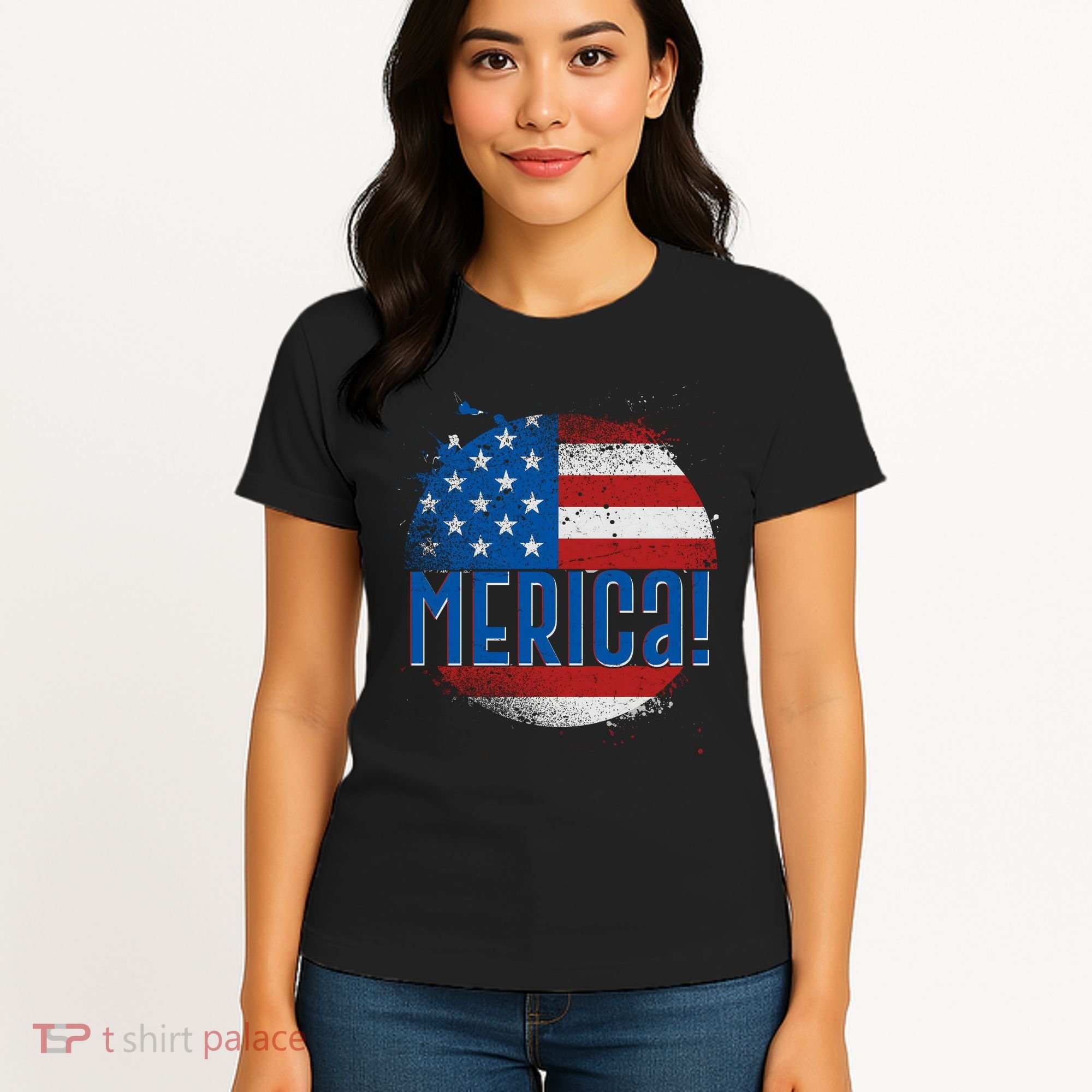 Merica Paint Splatter American USA Flag Women's T-Shirt