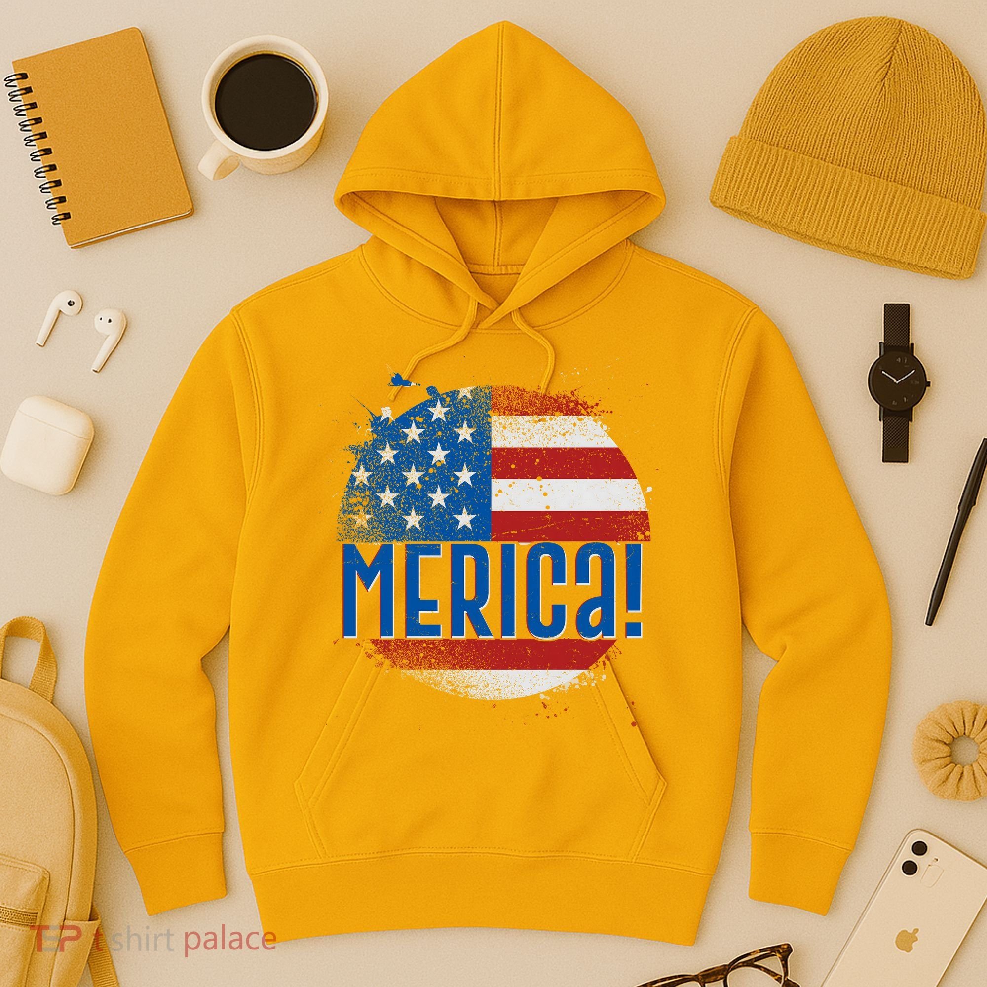 Merica Paint Splatter American USA Flag Hoodie