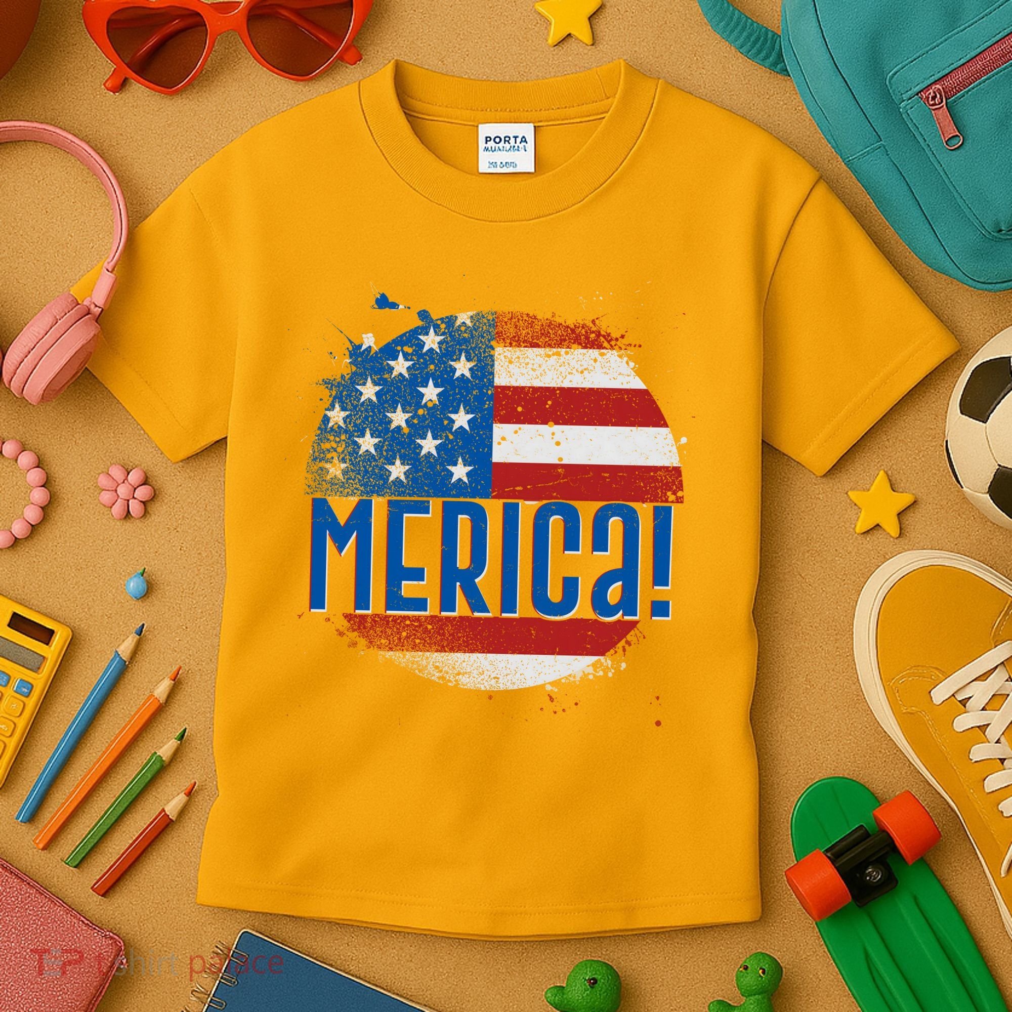 Merica Paint Splatter American USA Flag Kids T-Shirt