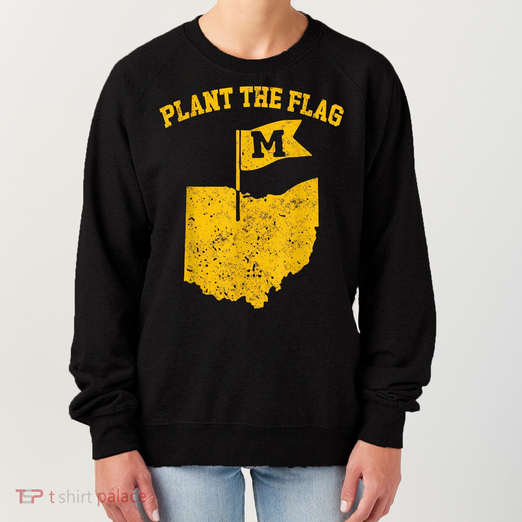 Michigan Plant The Flag Yellow Michigan Map Women's Sweatshirt
