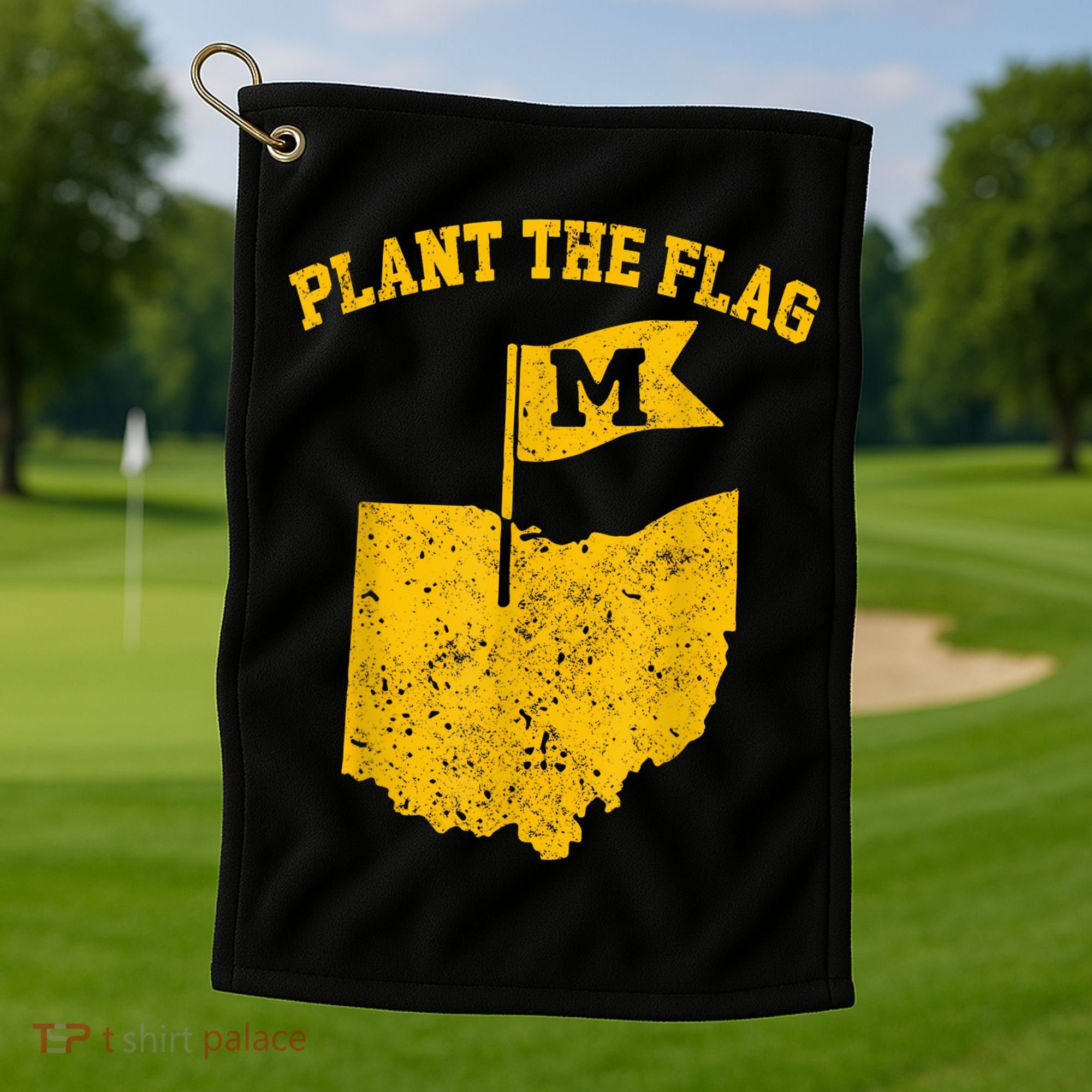 Michigan Plant The Flag Yellow Michigan Map Golf Towel