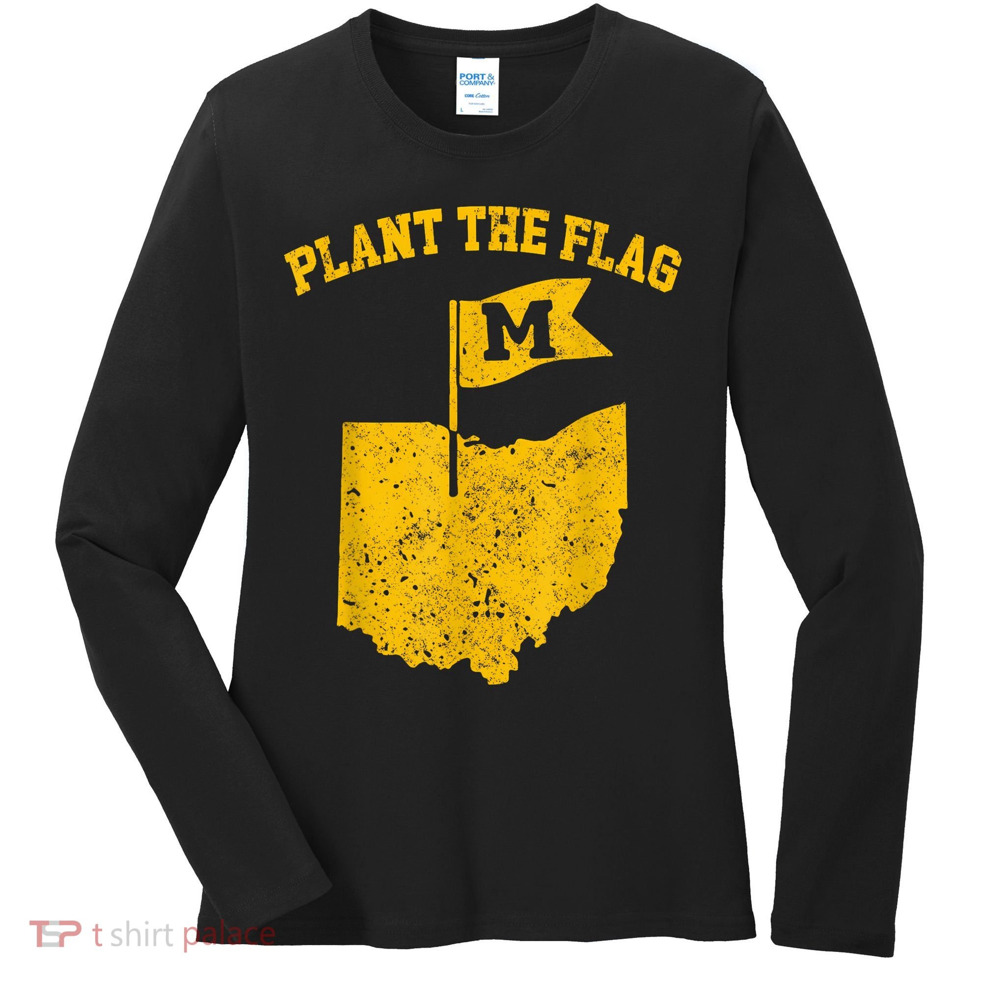 Michigan Plant The Flag Yellow Michigan Map Women's Long Sleeve Shirt