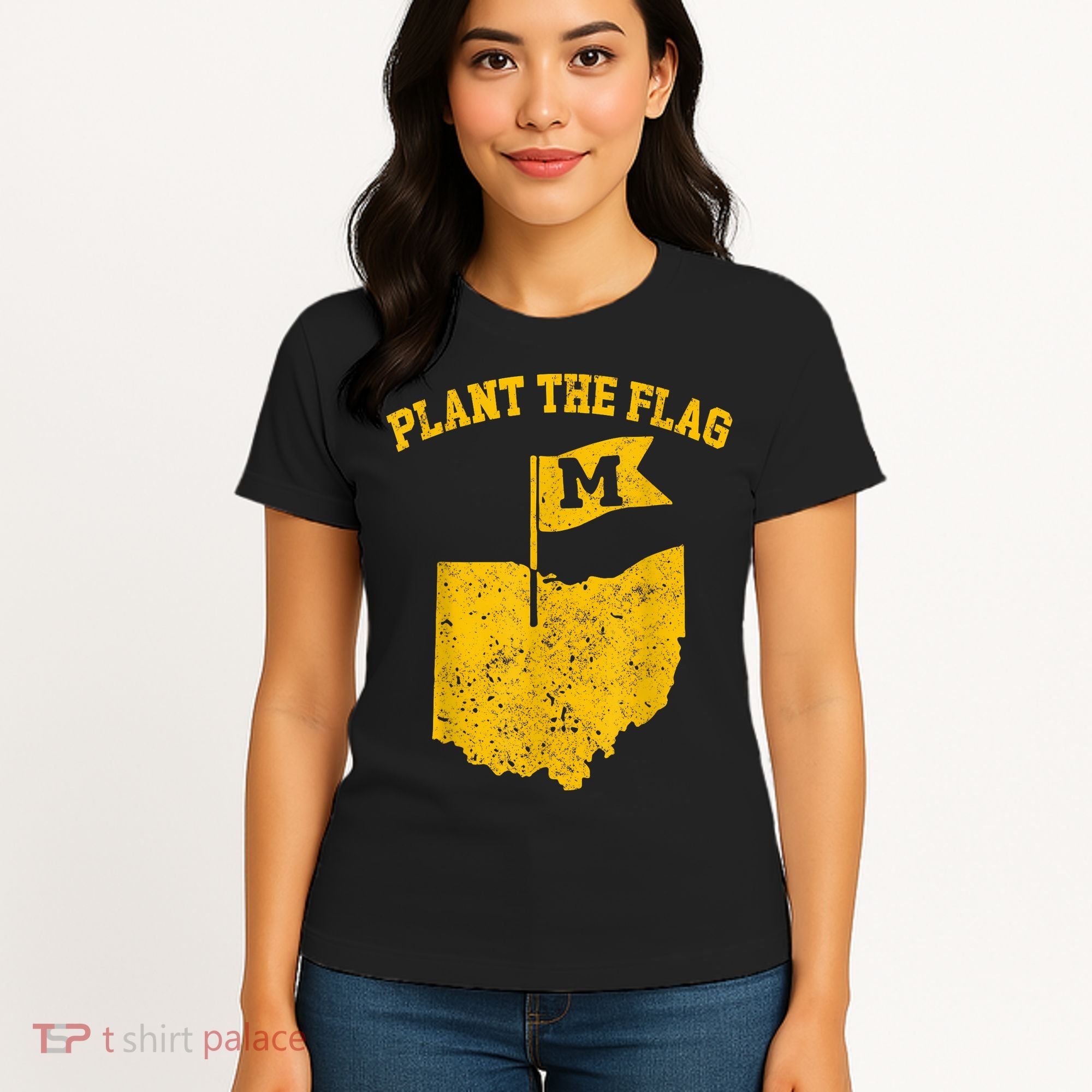 Michigan Plant The Flag Yellow Michigan Map Women's T-Shirt