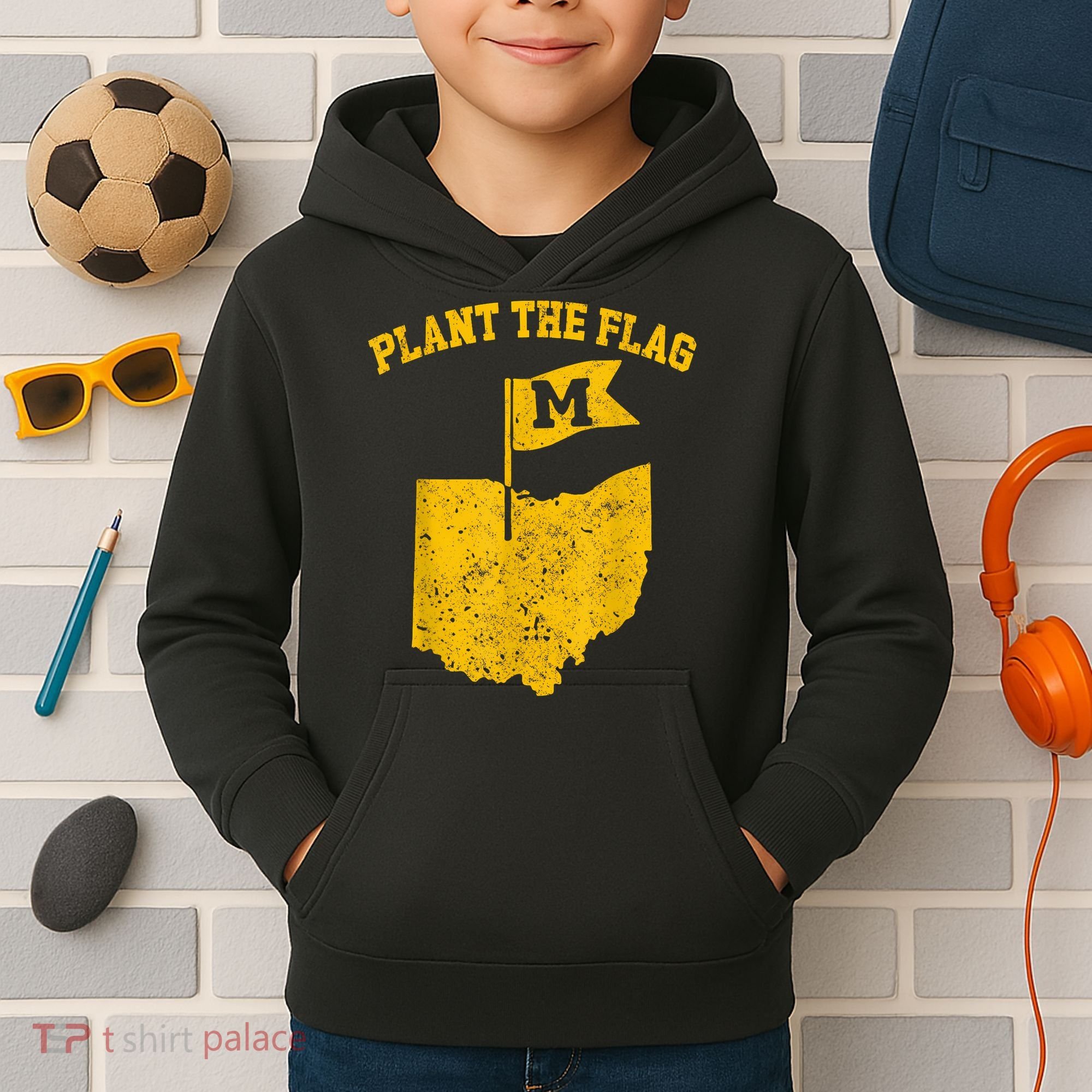 Michigan Plant The Flag Yellow Michigan Map Kids Hoodie
