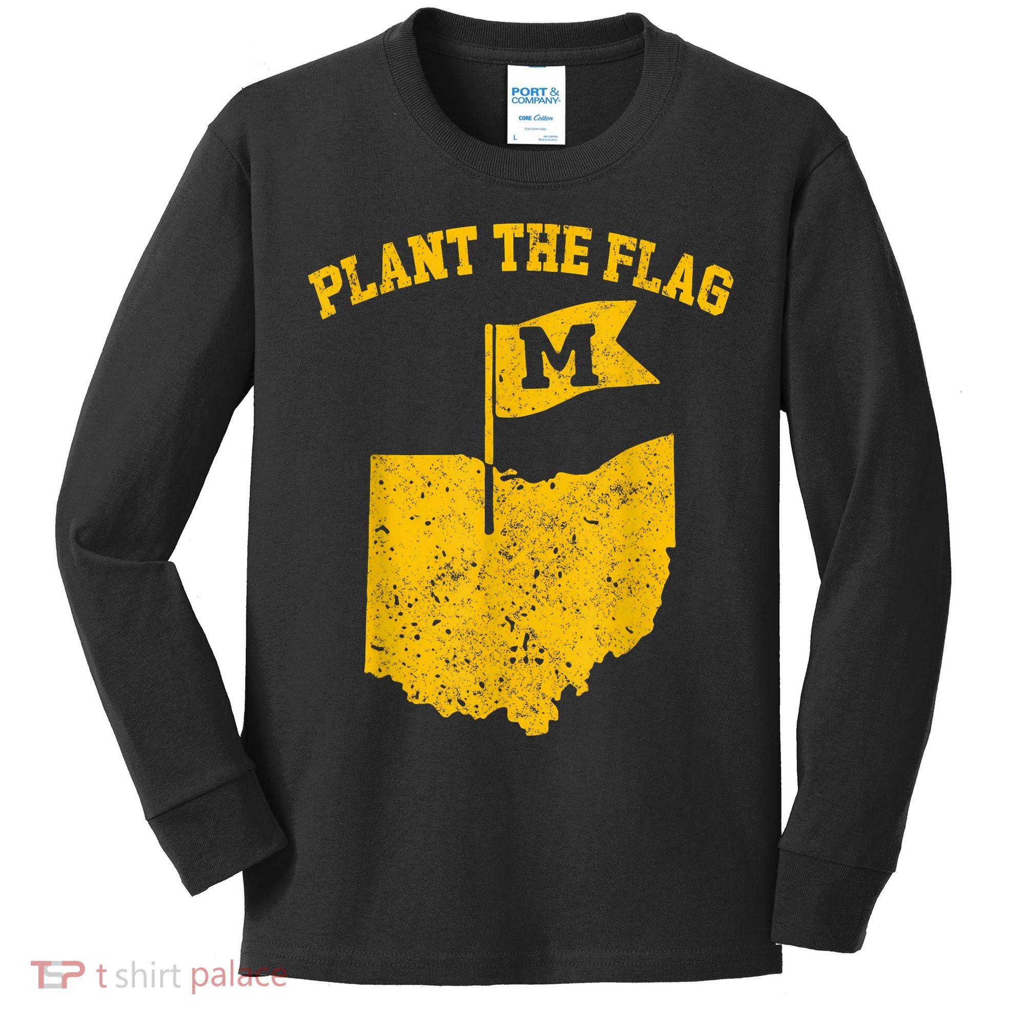 Michigan Plant The Flag Yellow Michigan Map Kids Long Sleeve Shirt