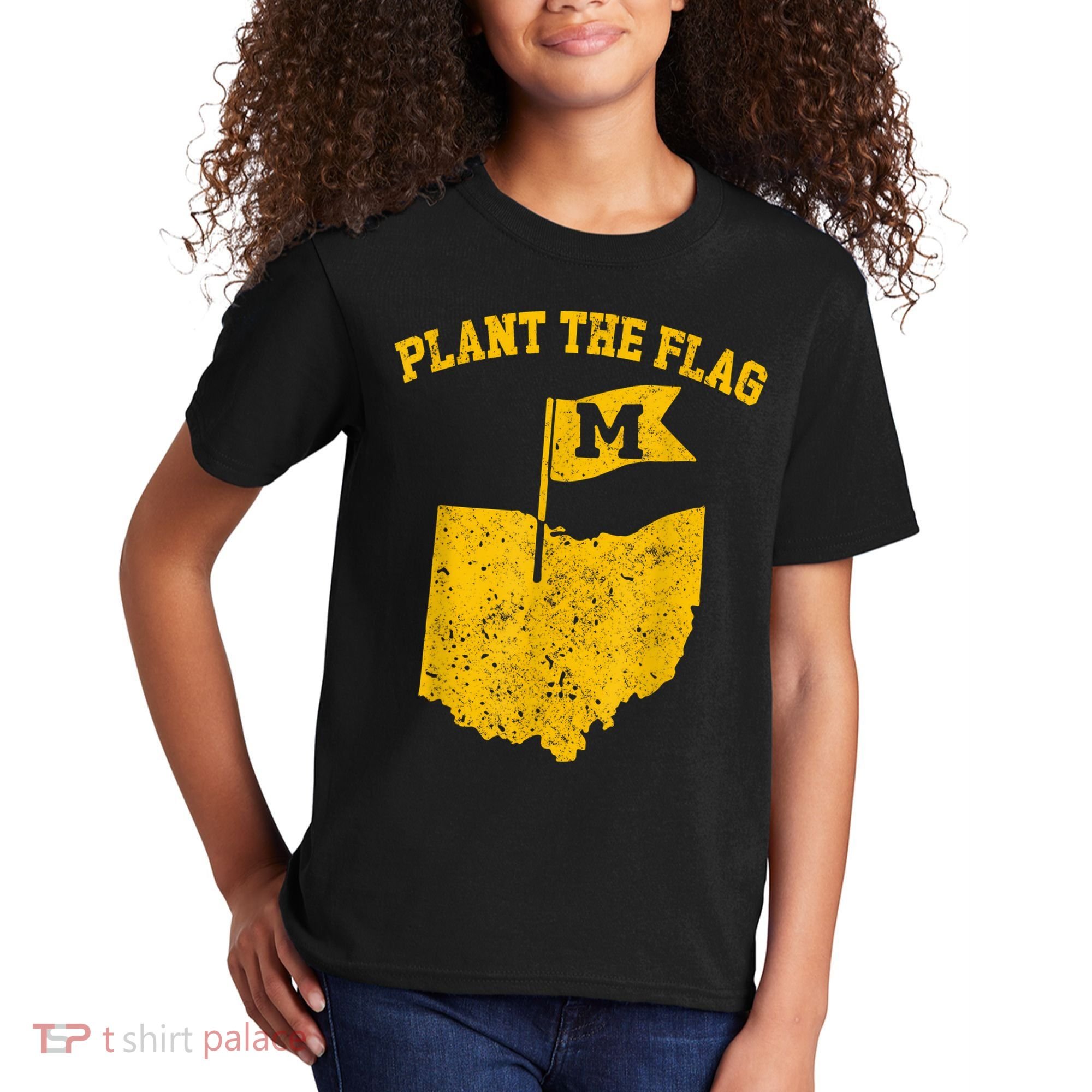 Michigan Plant The Flag Yellow Michigan Map Kids T-Shirt