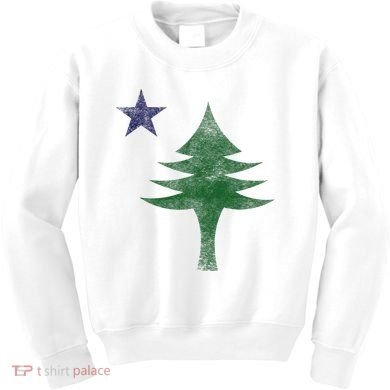 Maine Pine Tree Flag Big Style – Modern 1901 State Flag Kids Sweatshirt