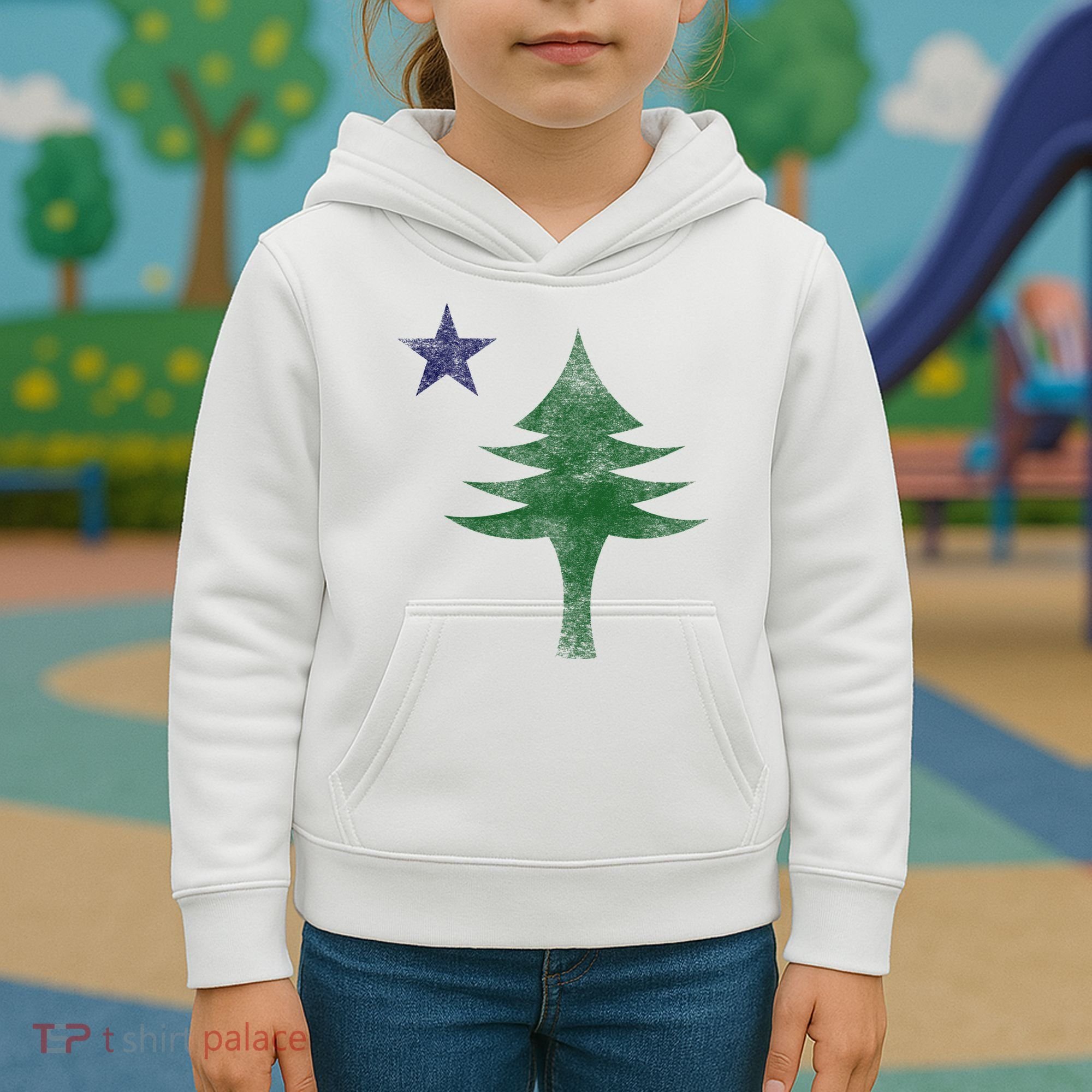 Maine Pine Tree Flag Big Style – Modern 1901 State Flag Kids Hoodie
