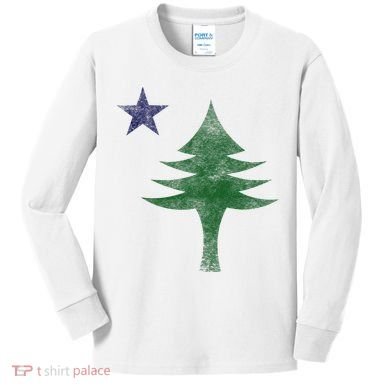 Maine Pine Tree Flag Big Style – Modern 1901 State Flag Kids Long Sleeve Shirt