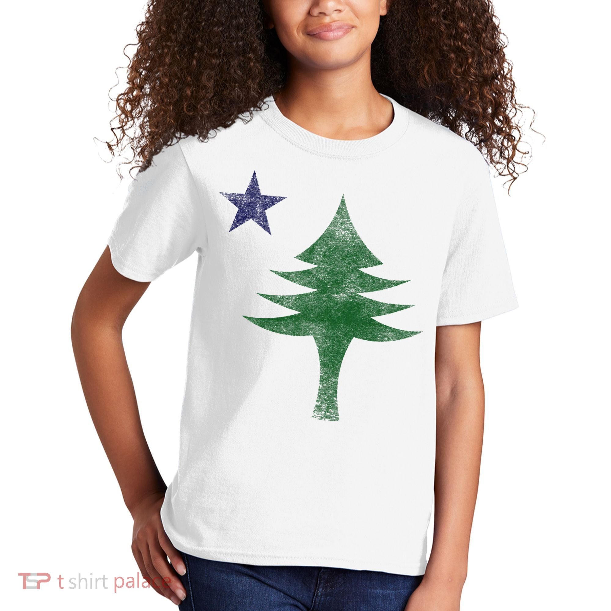 Maine Pine Tree Flag Big Style – Modern 1901 State Flag Kids T-Shirt