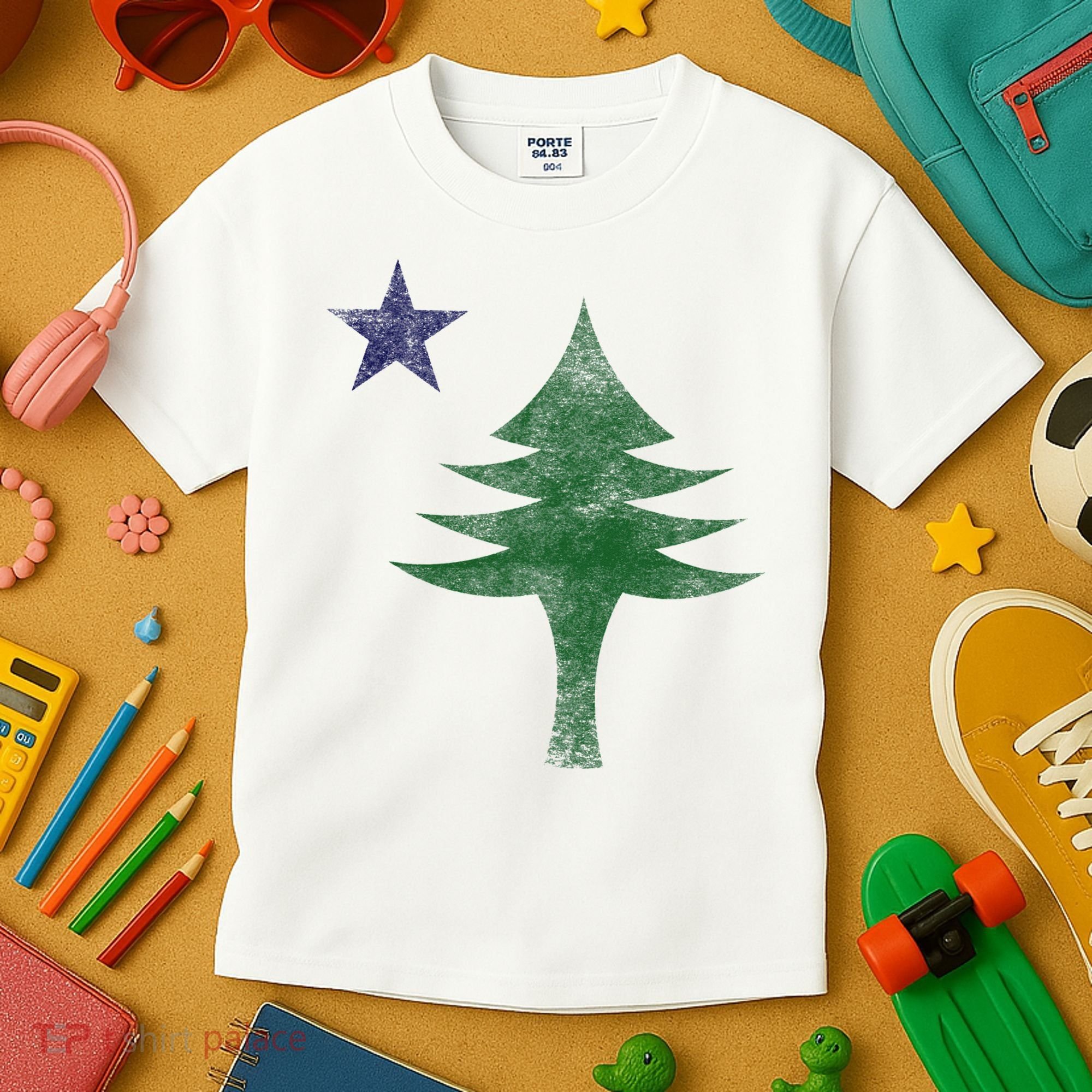 Maine Pine Tree Flag Big Style – Modern 1901 State Flag Kids T-Shirt