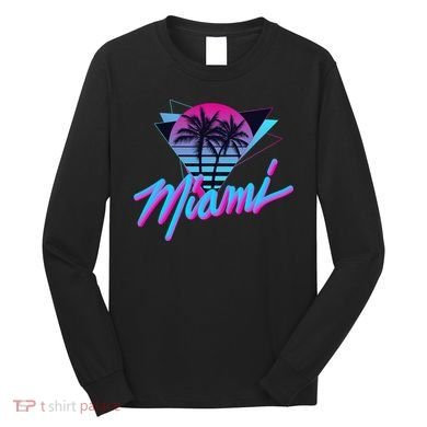 Miami Palm Trees Vaperwave Synthwave 80s Style Retro Long Sleeve Shirt