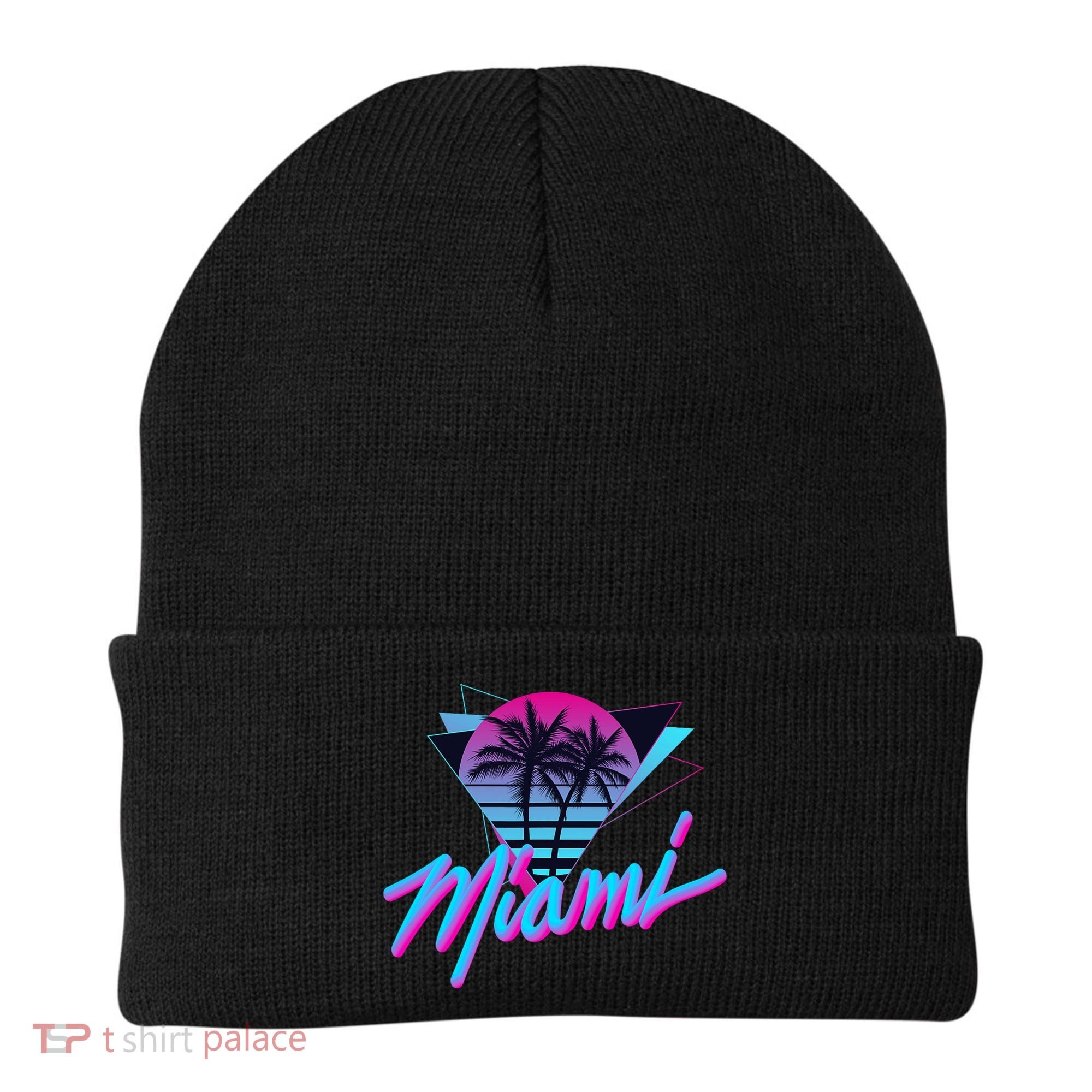 Miami Palm Trees Vaperwave Synthwave 80s Style Retro Beanie