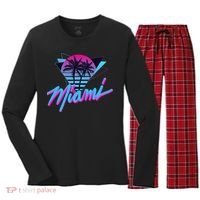 Miami Palm Trees Vaperwave Synthwave 80s Style Retro Women's Long Sleeve Flannel Pajama Set  thumb 0