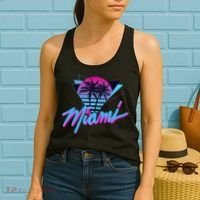 Miami Palm Trees Vaperwave Synthwave 80s Style Retro Women's Tank Top thumb 2