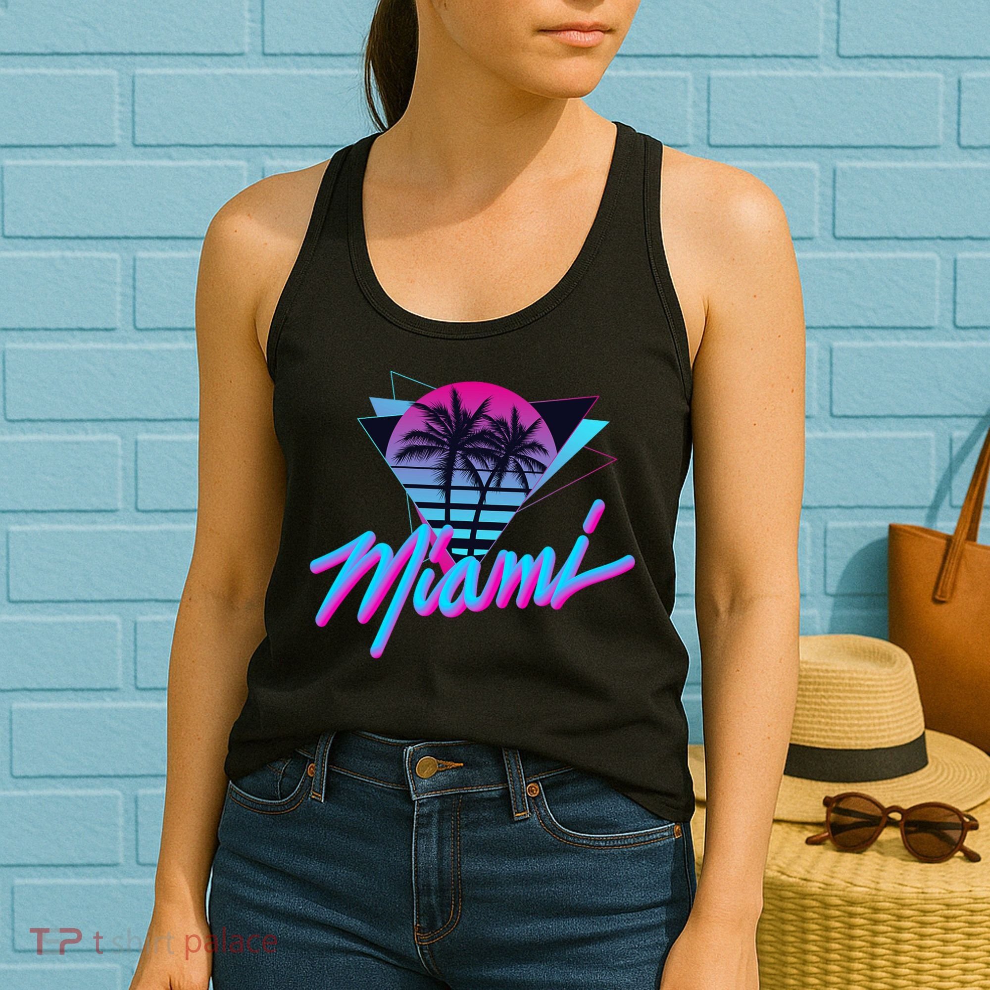 Miami Palm Trees Vaperwave Synthwave 80s Style Retro Women's Tank Top