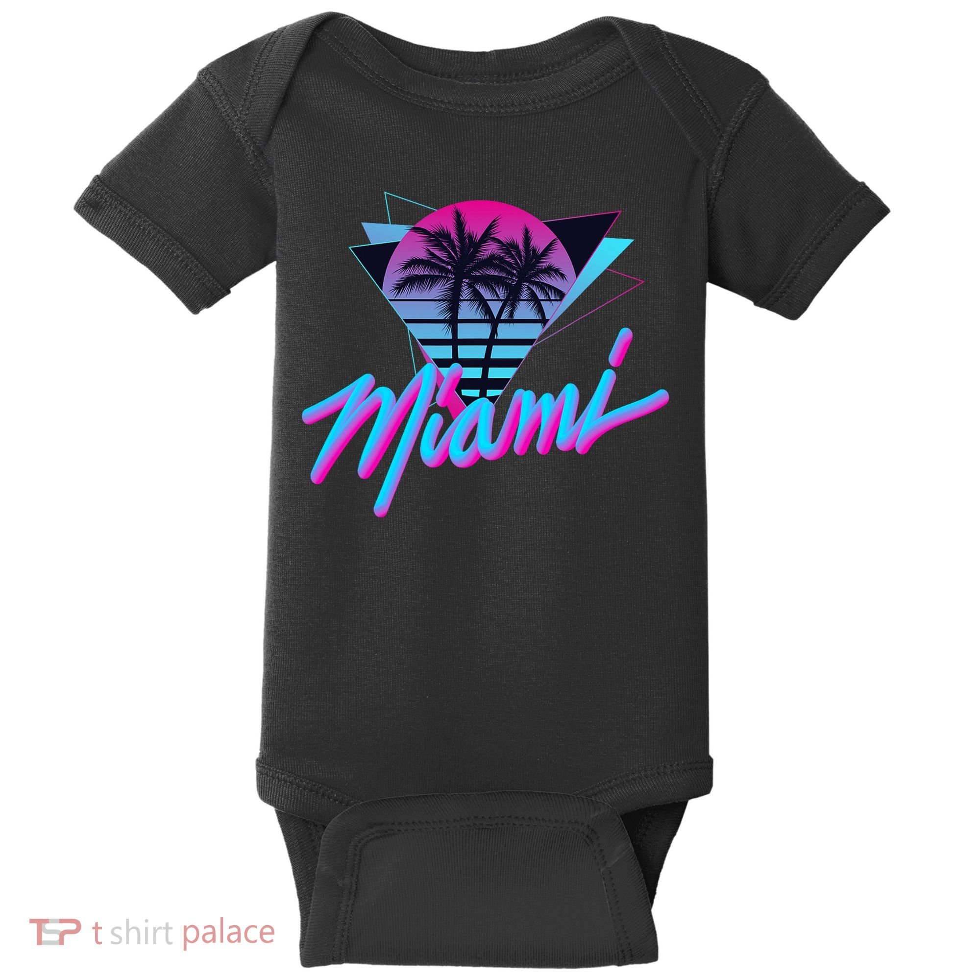 Miami Palm Trees Vaperwave Synthwave 80s Style Retro Baby Bodysuit