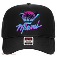 Miami Palm Trees Vaperwave Synthwave 80s Style Retro Hat thumb 0