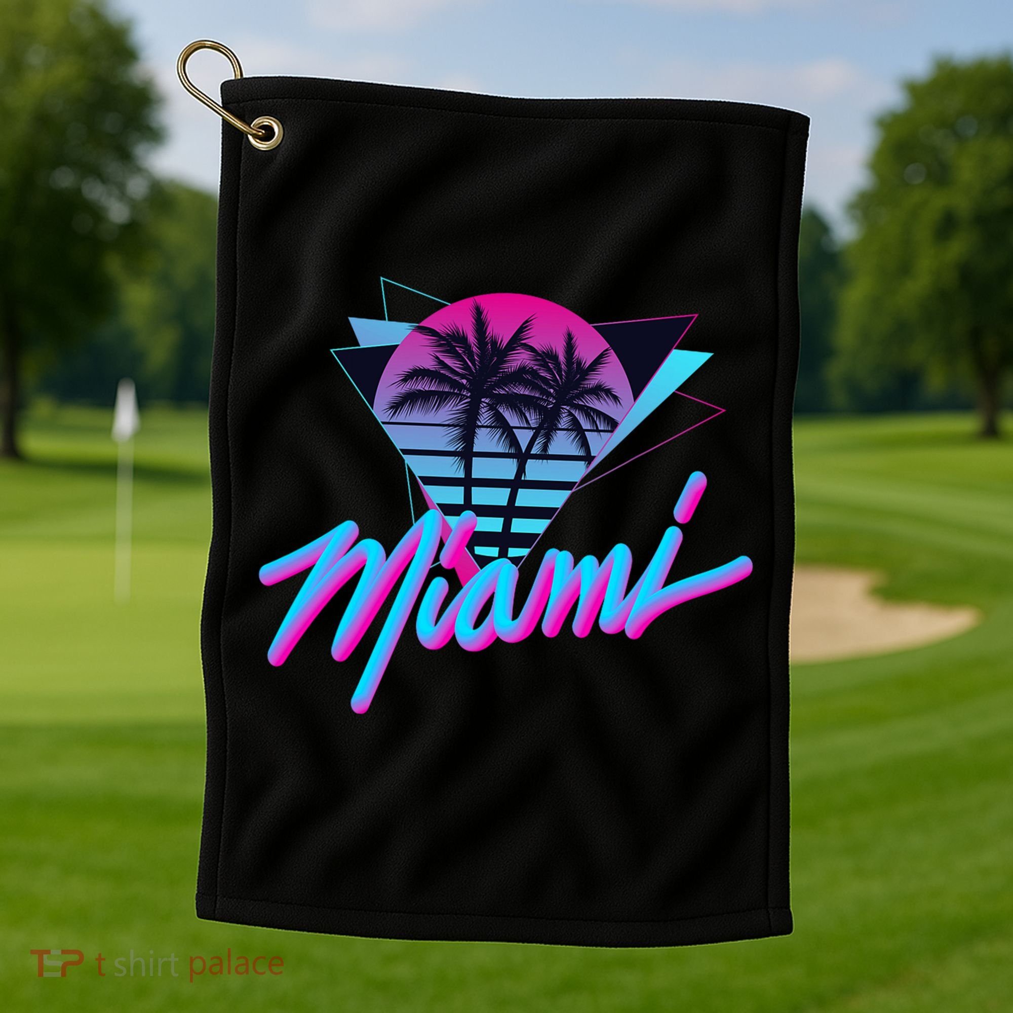Miami Palm Trees Vaperwave Synthwave 80s Style Retro Golf Towel
