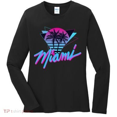Miami Palm Trees Vaperwave Synthwave 80s Style Retro Women's Long Sleeve Shirt