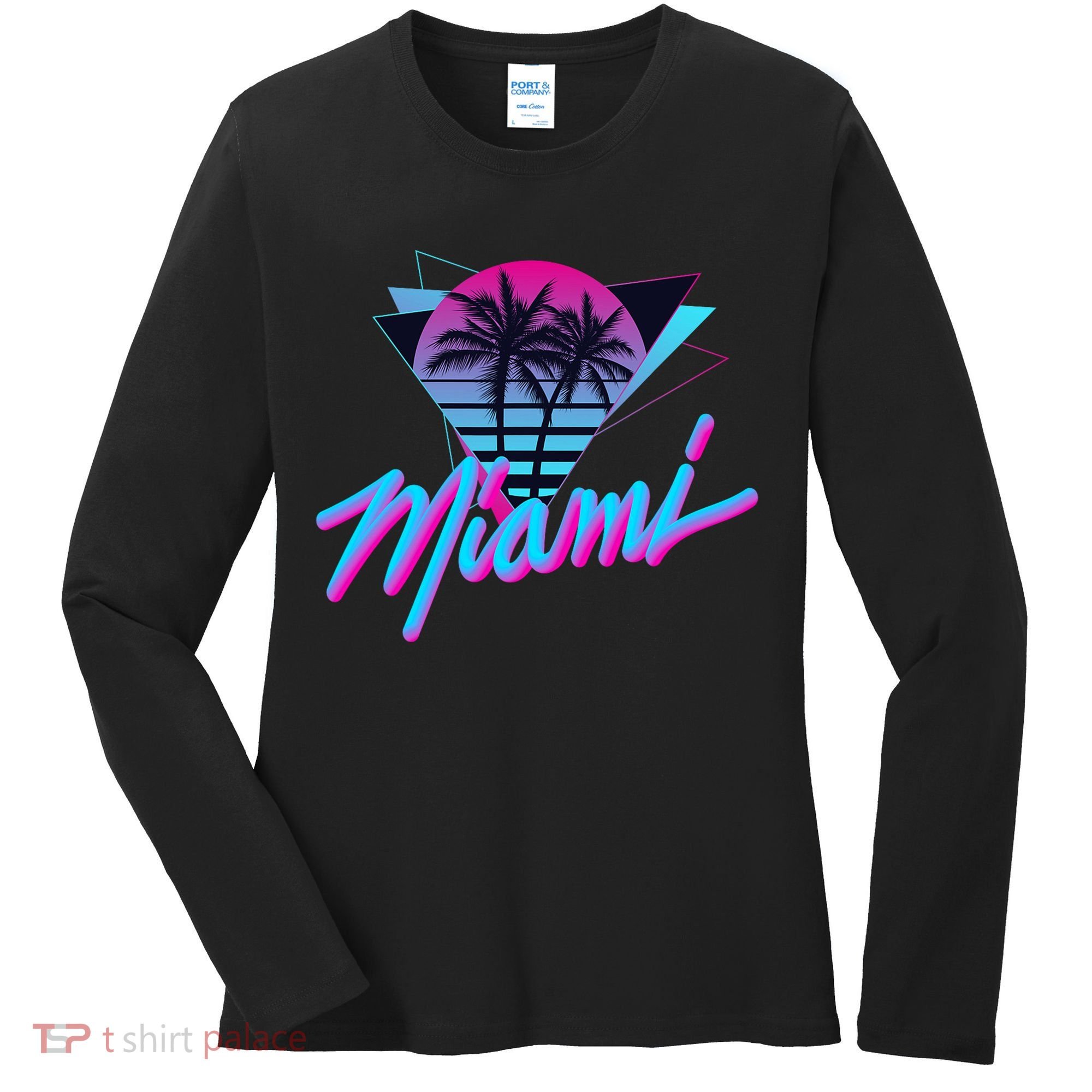 Miami Palm Trees Vaperwave Synthwave 80s Style Retro Women's Long Sleeve Shirt