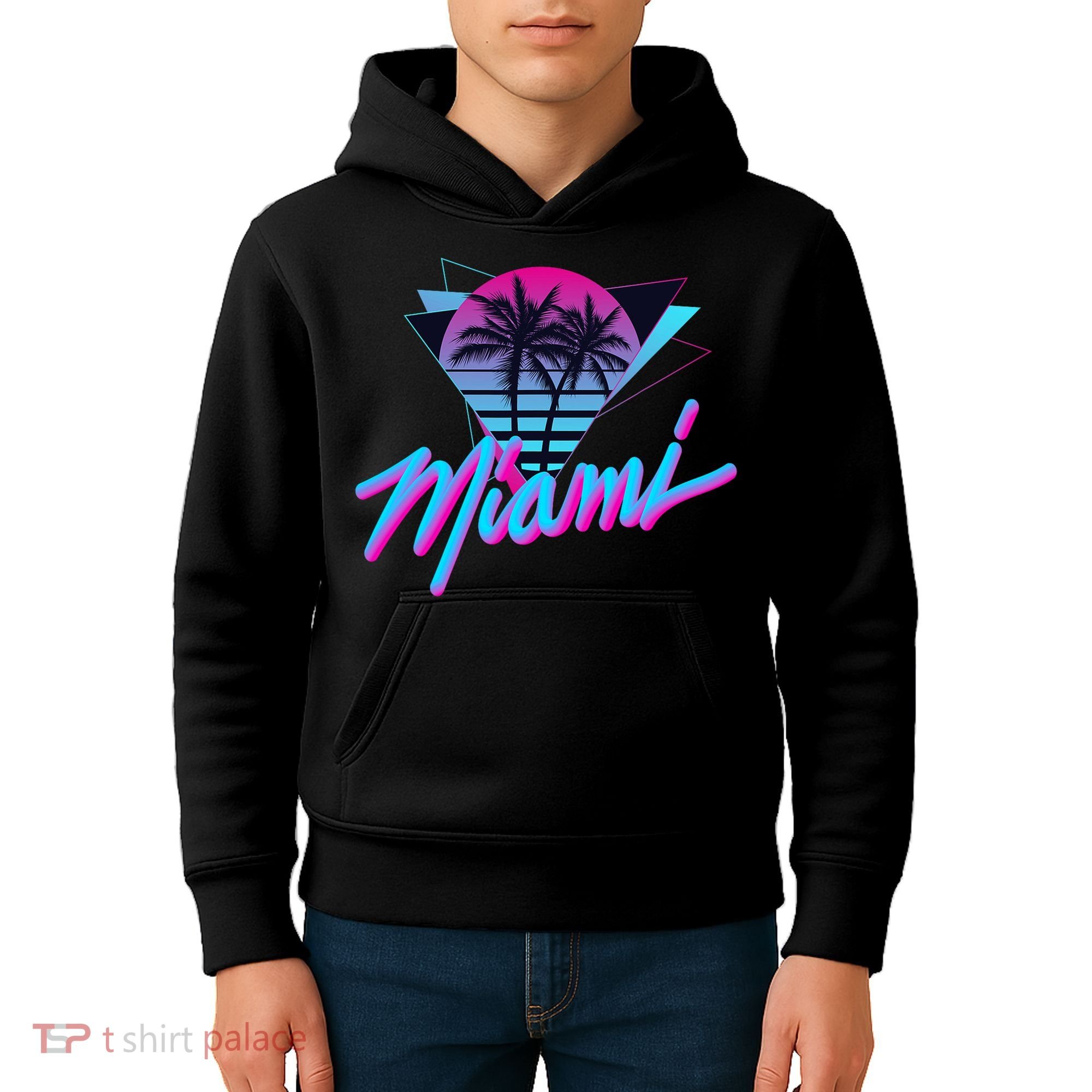 Miami Palm Trees Vaperwave Synthwave 80s Style Retro Kids Hoodie