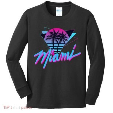 Miami Palm Trees Vaperwave Synthwave 80s Style Retro Kids Long Sleeve Shirt