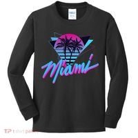 Miami Palm Trees Vaperwave Synthwave 80s Style Retro Kids Long Sleeve Shirt thumb 0