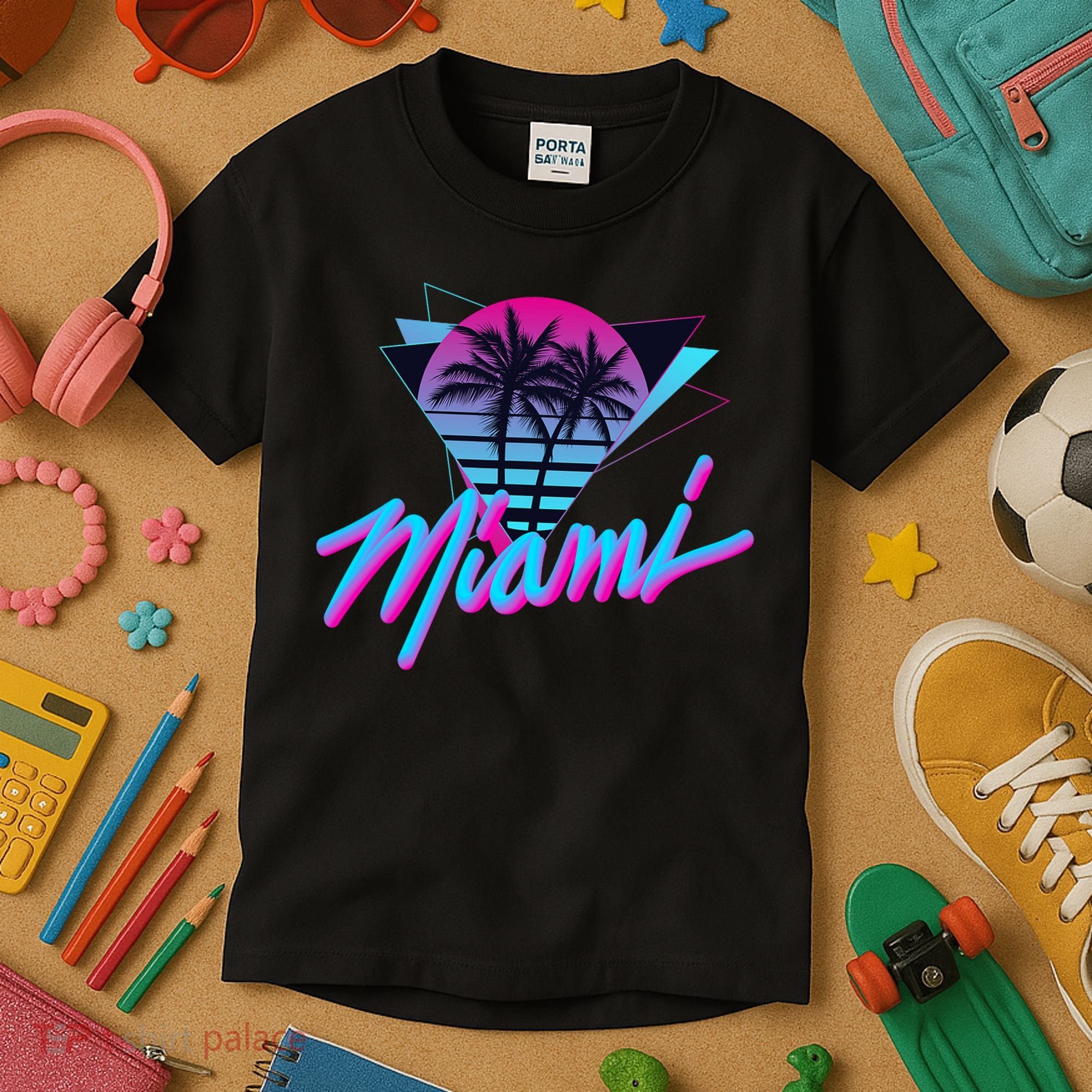 Miami Palm Trees Vaperwave Synthwave 80s Style Retro Kids T-Shirt