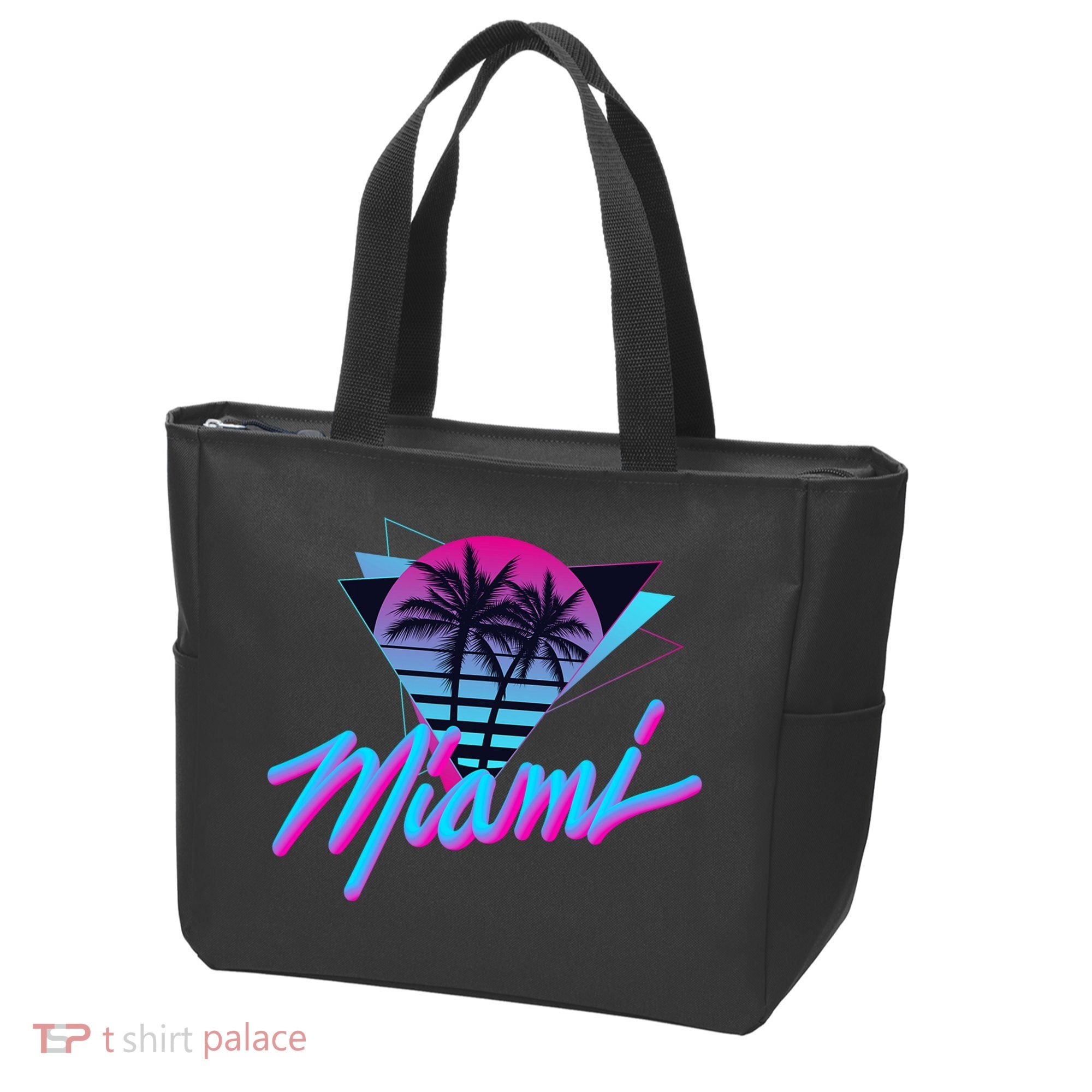 Miami Palm Trees Vaperwave Synthwave 80s Style Retro Tote Bag