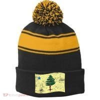 Maine Pine Tree Flag 1901 – First State Flag Stripe Pom Pom Beanie thumb 0