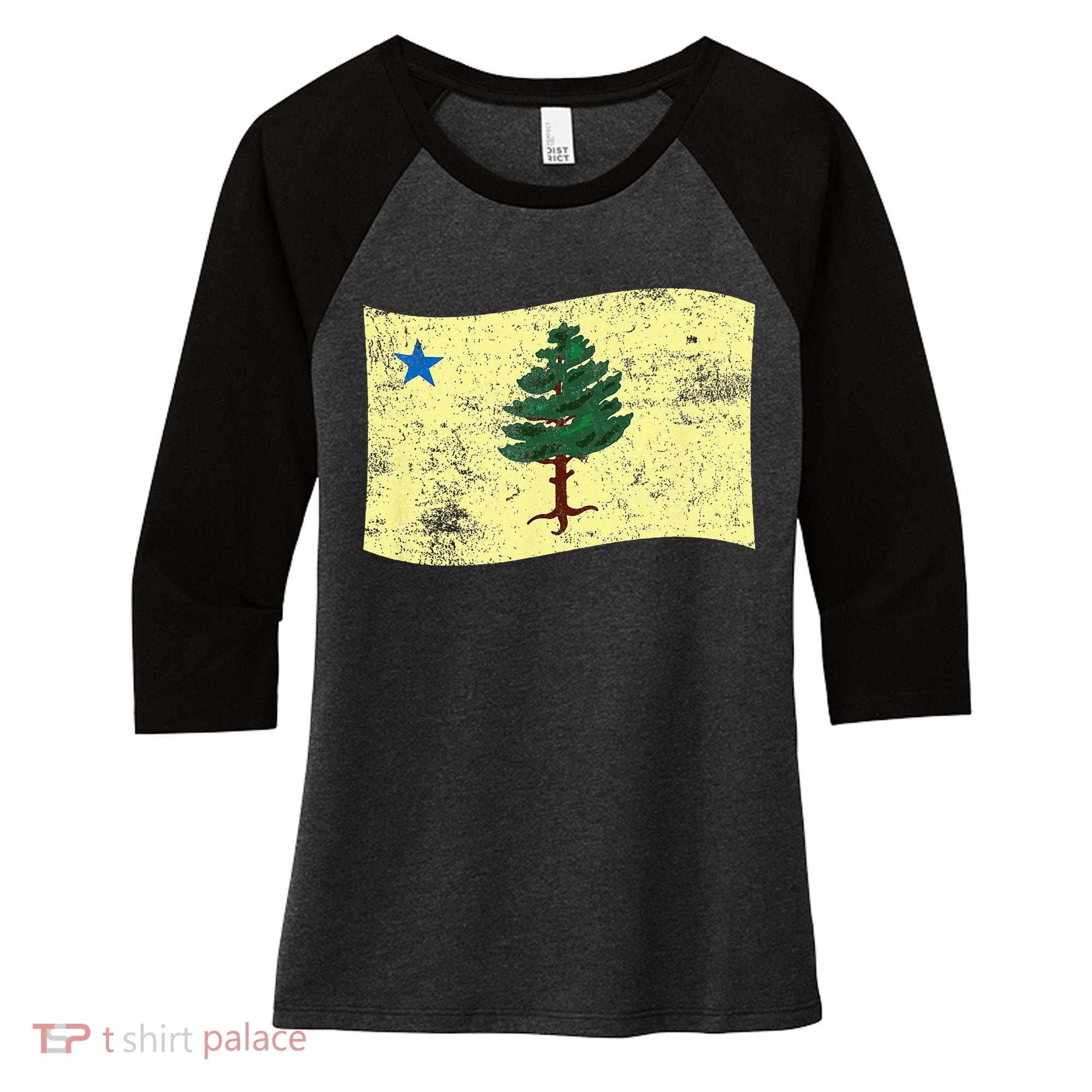 Maine Pine Tree Flag 1901 – First State Flag Women's Tri-Blend 3/4-Sleeve Raglan Shirt